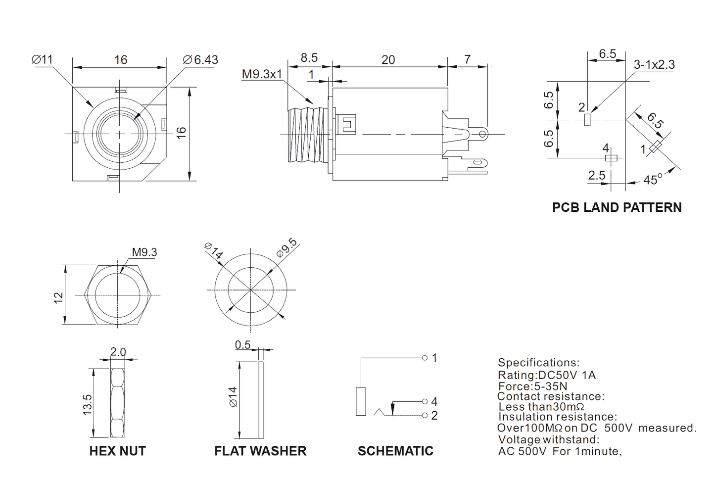 1/4" Enclosed Mono Jack, Lugs