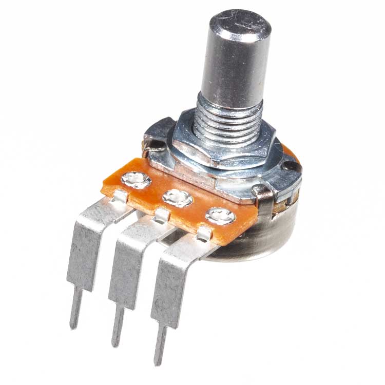 A25K 16mm Potentiometer, Round Shaft, Right Angle PCB Pins